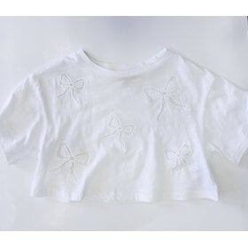 Peach Love Lace Bows Short Sleeve Top