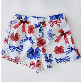Peach Love Red & Blue Bow Printed Shorts
