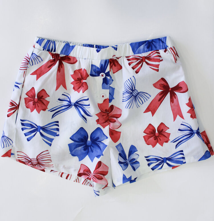 Peach Love Red & Blue Bow Printed Shorts