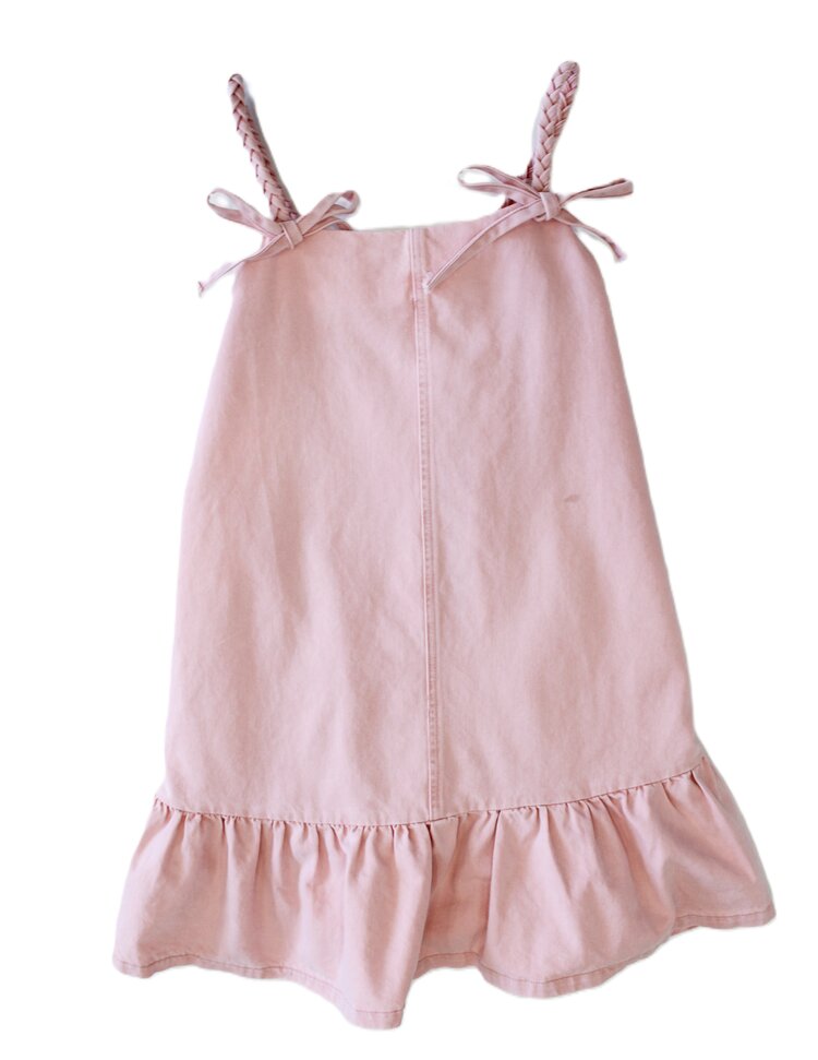 Peach Love Washed Pink Bow Stap Dress