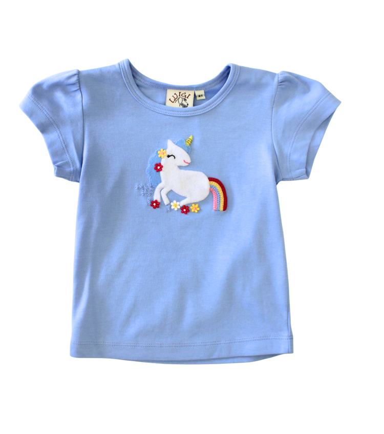 Luigi Kids Blue Unicorn with Flowers Shirt