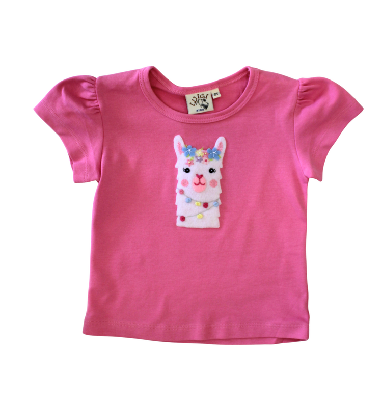 Luigi Kids Pink Flower Llama Shirt