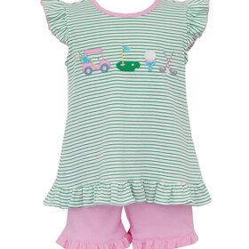 Claire & Charlie Green Stripe Ruffle Golf Short Set
