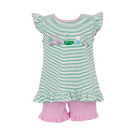Claire & Charlie Green Stripe Ruffle Golf Short Set