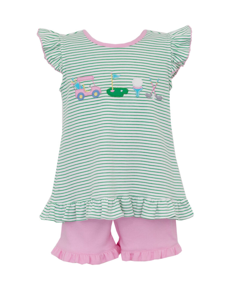Claire & Charlie Green Stripe Ruffle Golf Short Set