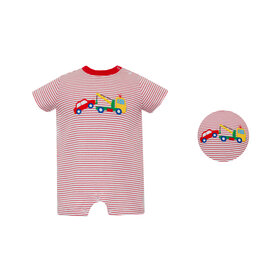 Claire & Charlie Red Stripe Tow Truck Romper