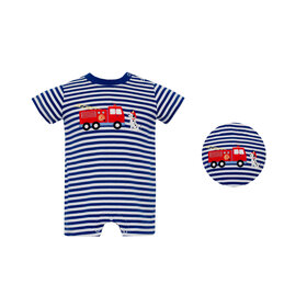 Claire & Charlie Blue Stripe Firetruck Romper