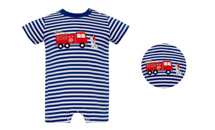 Claire & Charlie Blue Stripe Firetruck Romper