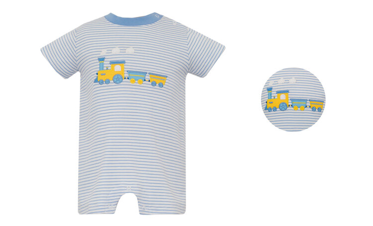 Claire & Charlie Blue Stripe Train Romper