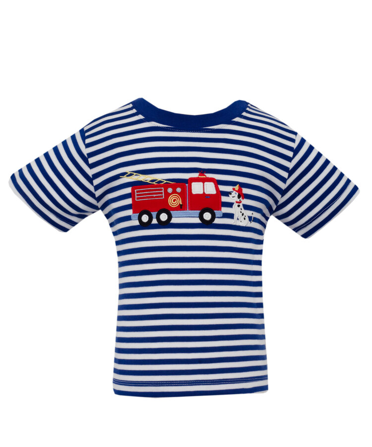 Claire & Charlie Blue Stripe Firetruck Shirt