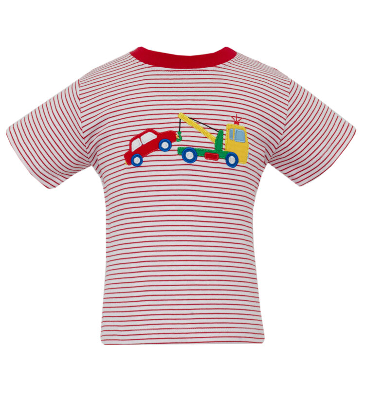 Claire & Charlie Red Stripe Tow Truck Shirt