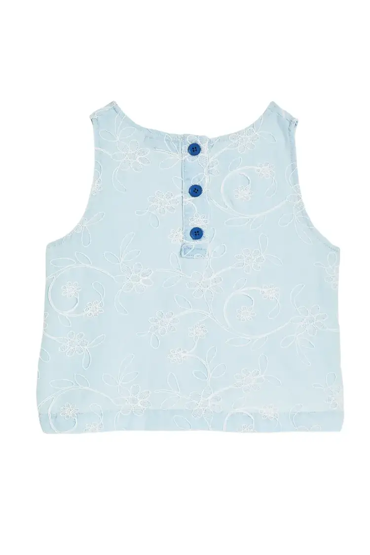 Tractr Blue Embossed Floral A Line Top