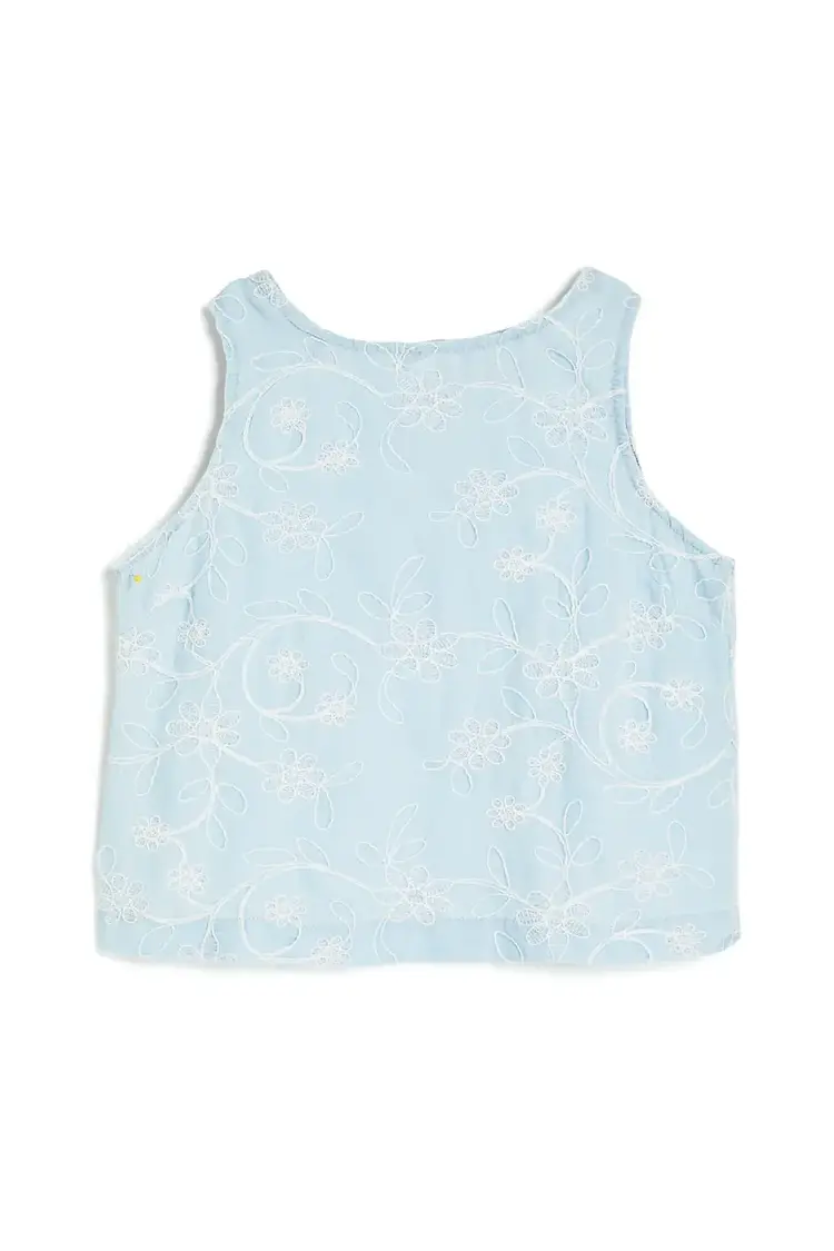 Tractr Blue Embossed Floral A Line Top