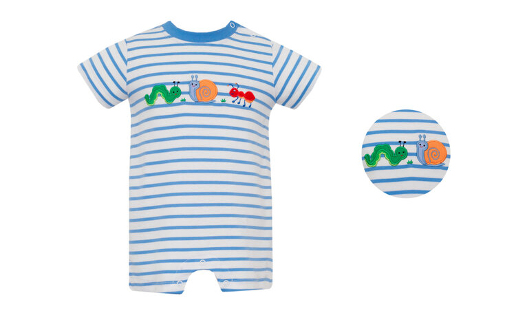Claire & Charlie Backyard Bugs Blue Stripe Romper