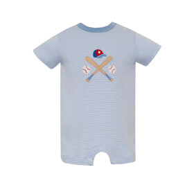 Claire & Charlie Baseball Blue Stripe Romper