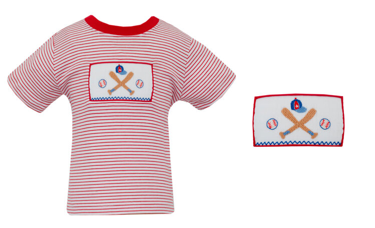 Anavini Red Stripe Smocked Baseball Tee