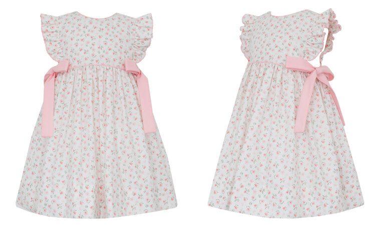 Petit Bebe Pink Floral W/Side Bows Dress