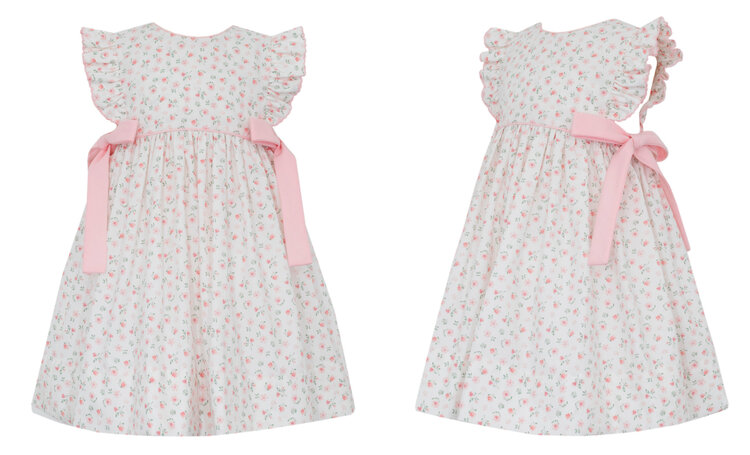 Petit Bebe Pink Floral W/Side Bows Dress