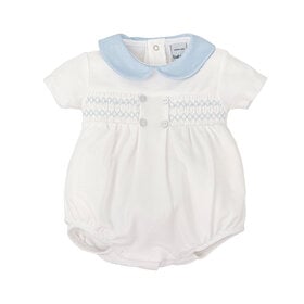 Babidu Blue Collar Smocked Button Bubble