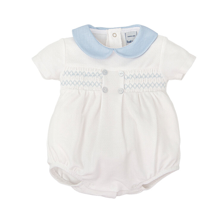 Babidu Blue Collar Smocked Button Bubble
