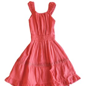 Bela &  Nuni Coral Swiss Dot Ruffle Hem Dress