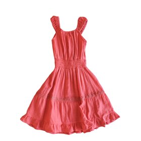 Coral Swiss Dot Ruffle Hem Dress