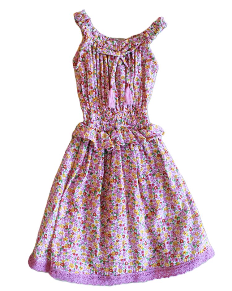 Bela &  Nuni Mimosa Pink Floral Lace Hem Dress