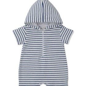 Kissy Kissy Blue Stripe Terry Hooded Romper
