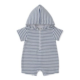 Kissy Kissy Blue Stripe Terry Hooded Romper