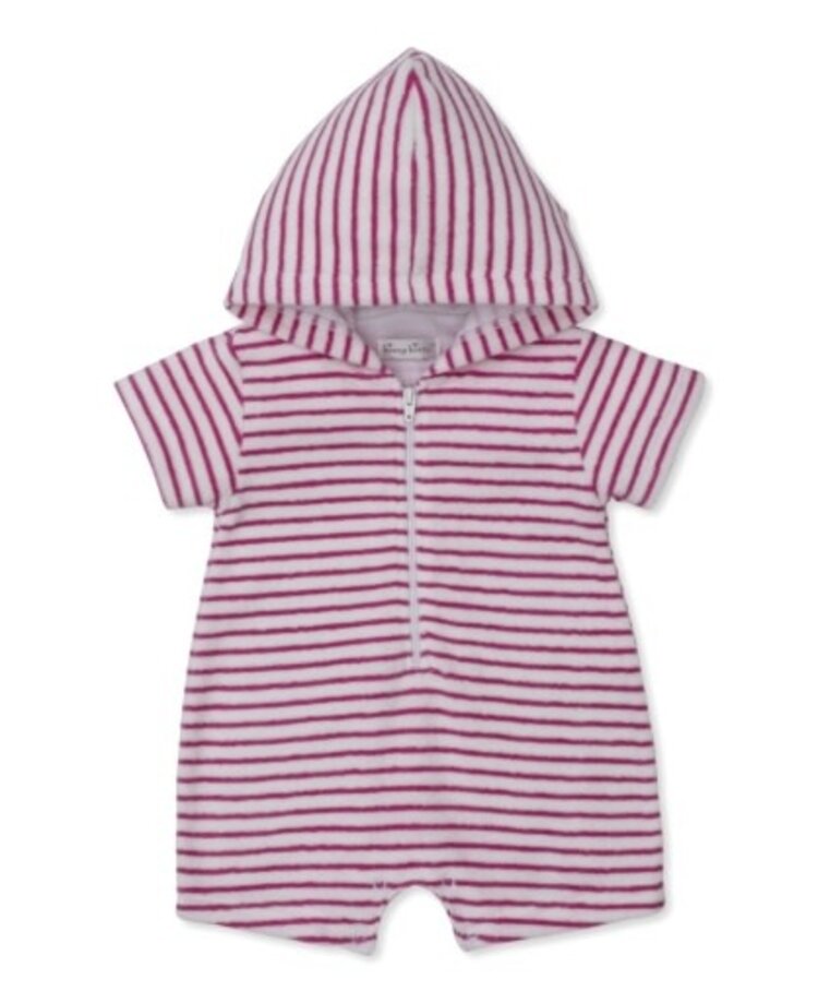 Kissy Kissy Fuschia Stripe Terry Hooded Romper
