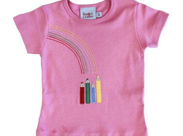 The Smiley Crab Pink Crayon Rainbow Shirt