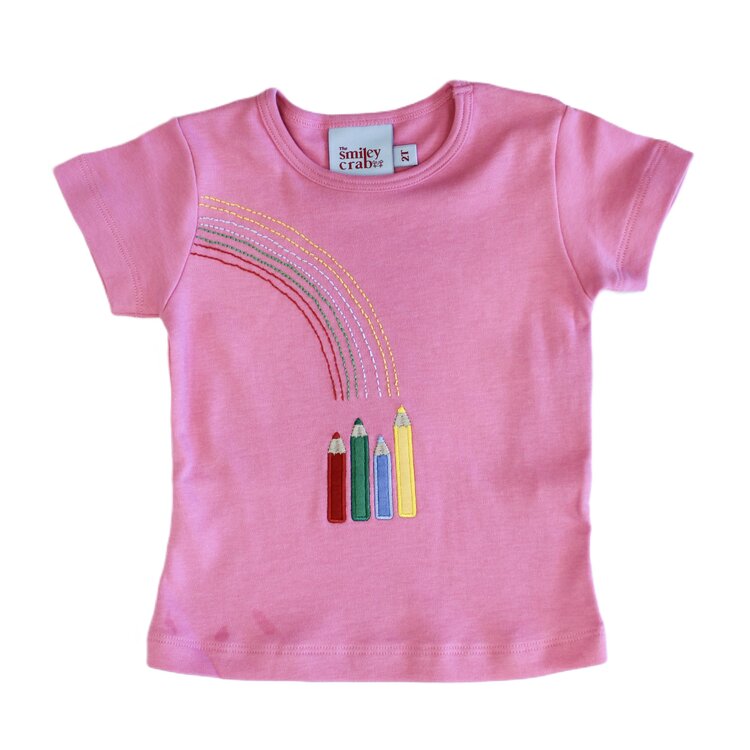 The Smiley Crab Pink Crayon Rainbow Shirt