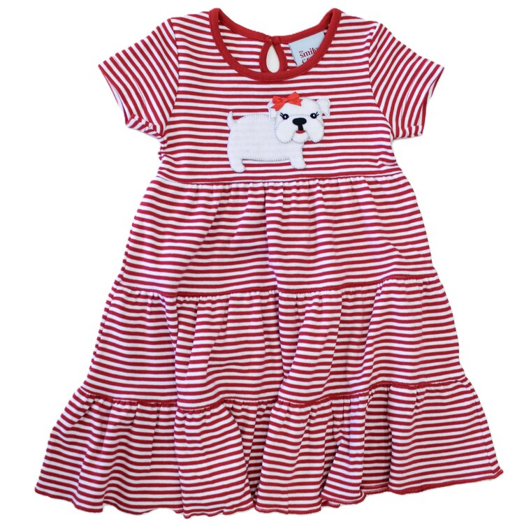 The Smiley Crab Red Stripe Bulldog Tiered Dress