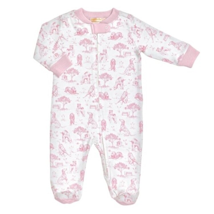 Baby Club Chic Pink Barking Bliss Zip Footie