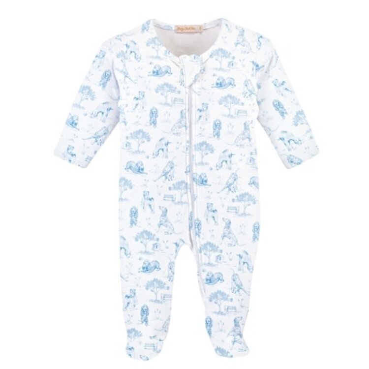 Baby Club Chic Blue Barking Bliss Zip Footie