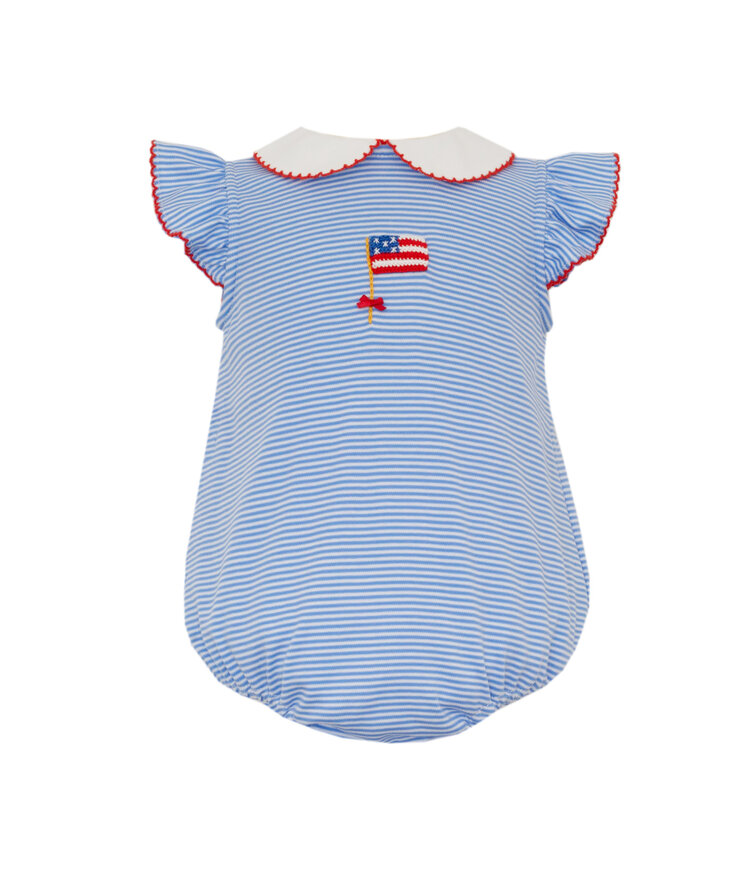 Petit Bebe Blue Stripe Ruffle Flag Bubble