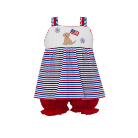 Claire & Charlie Patriotic Stripe Dog w/Flag Ruffle Bloomer Set