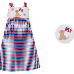 Claire & Charlie Patriotic Stripe Dog w/Flag Sundress