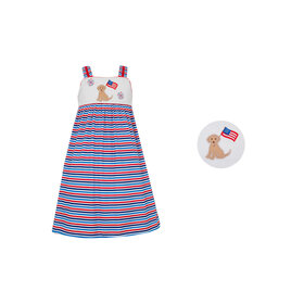 Claire & Charlie Patriotic Stripe Dog w/Flag Sundress