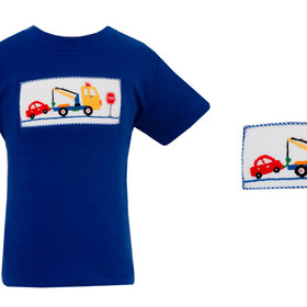 Anavini Royal Blue Smocked Tow Truck Shirt