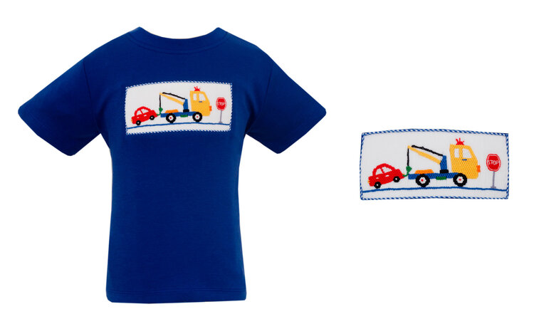 Anavini Royal Blue Smocked Tow Truck Shirt