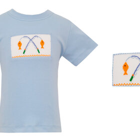Anavini Blue Smocked Fishing Poles W/Fish Shirt