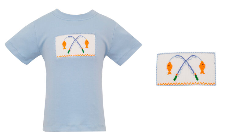 Anavini Blue Smocked Fishing Poles W/Fish Shirt