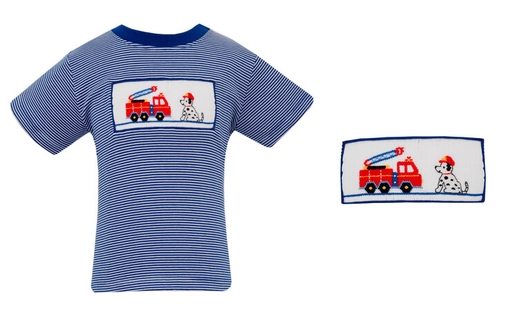 Anavini Navy Stripe Smocked Firetruck Shirt
