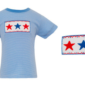 Anavini Blue Stripe Smocked Stars Shirt