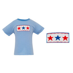 Anavini Blue Stripe Smocked Stars Shirt