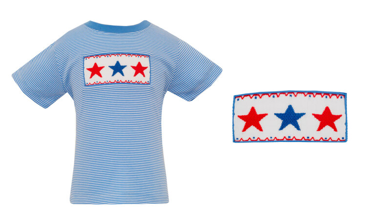 Anavini Blue Stripe Smocked Stars Shirt
