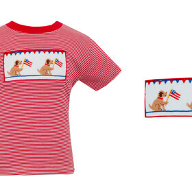 Anavini Red Stripe Smocked Flag Puppy Shirt