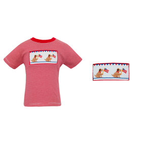 Anavini Red Stripe Smocked Flag Puppy Shirt