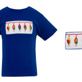 Anavini Royal Blue Smocked Fishing Lures Shirt